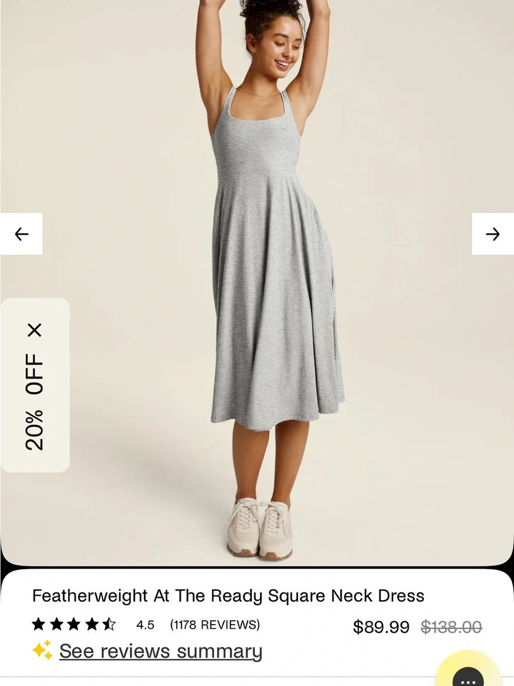 Beyond Yoga Heather Gray Midi Square Neck Dress